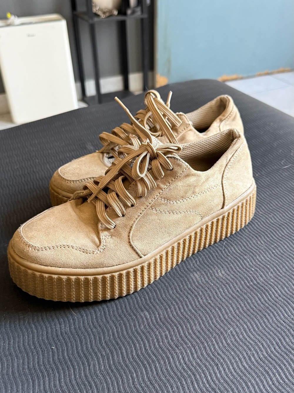 Platform Suede Sneakers in Tan